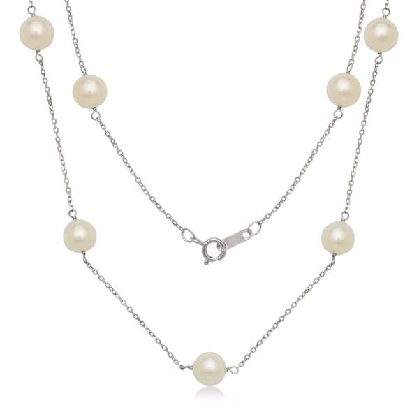 10k Yellow Gold Cultured Freshwater Pearl Station Necklace,18