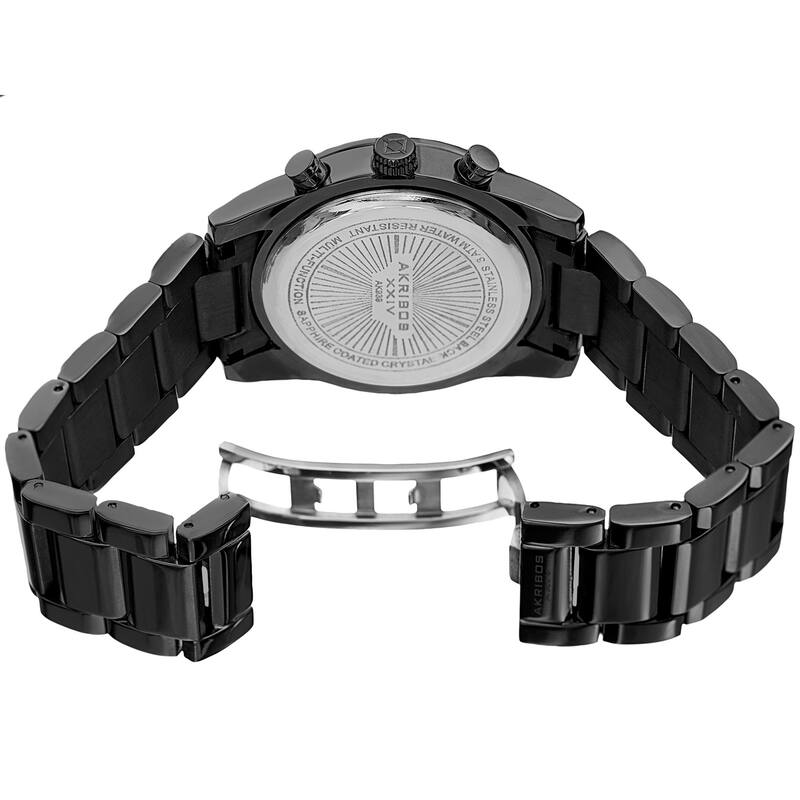 Akribos XXIV Men's Swiss Quartz Crystal Multifunction Stainless Steel Black Bracelet