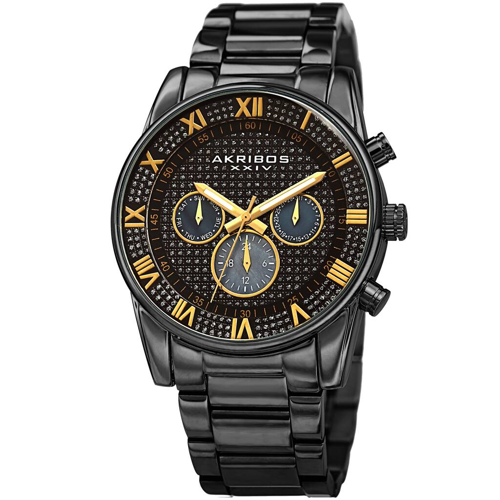 Akribos XXIV Men's Swiss Quartz Crystal Multifunction Stainless Steel Black Bracelet