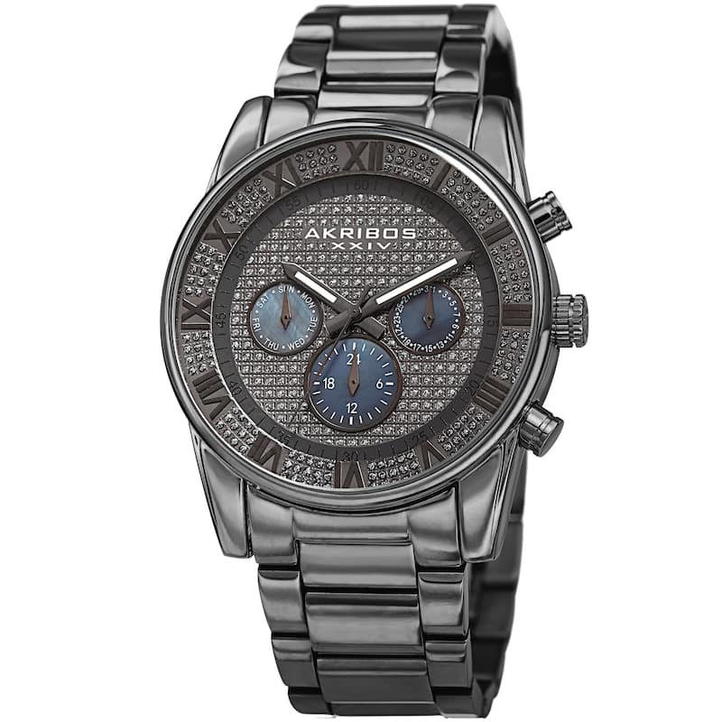 Akribos XXIV Men's Swiss Quartz Crystal Multifunction Stainless Steel Gray Bracelet