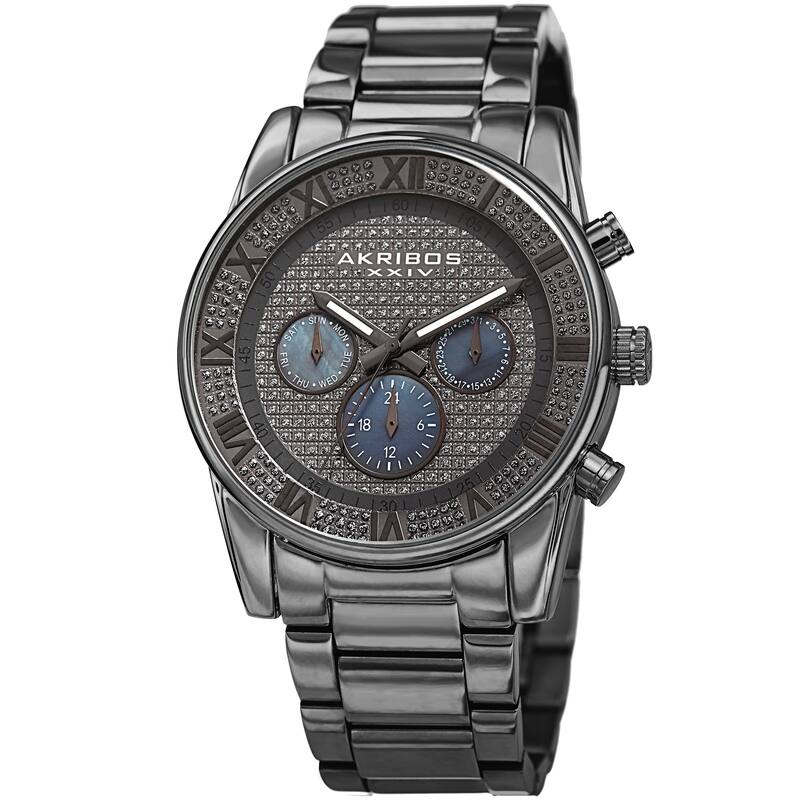 Akribos XXIV Men's Swiss Quartz Crystal Multifunction Stainless Steel Gray Bracelet