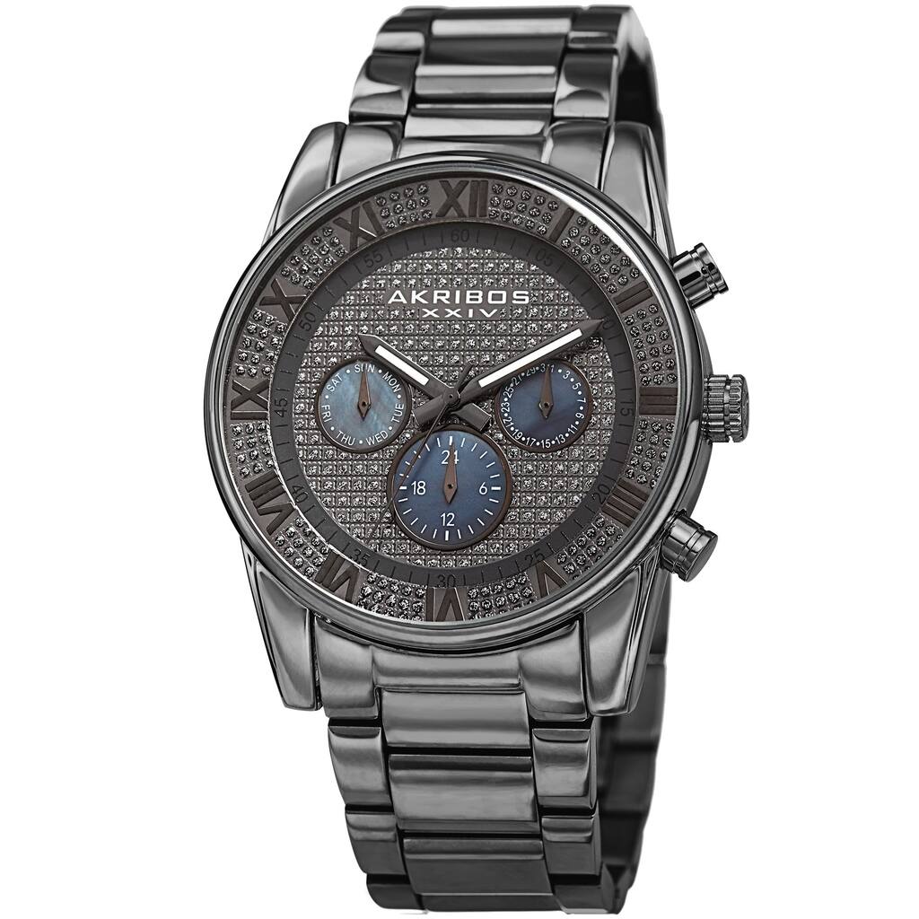 Akribos XXIV Men's Swiss Quartz Crystal Multifunction Stainless Steel Gray Bracelet