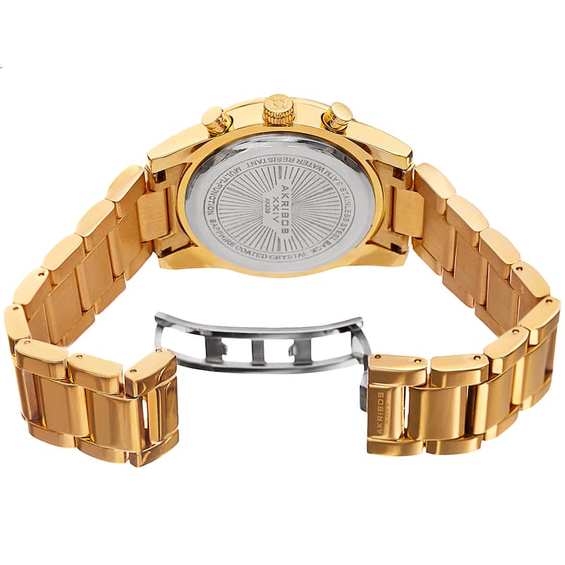 Akribos XXIV Mens Swiss Quartz Crystal Multifunction Stainless Steel Gold-Tone Bracelet