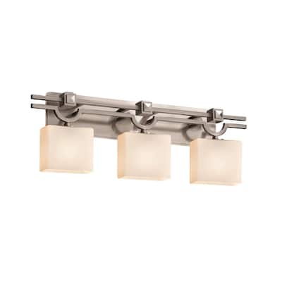 Justice Design Fusion Argyle 3-light Brushed Nickel Bath Bar, Opal Rectangle Shade