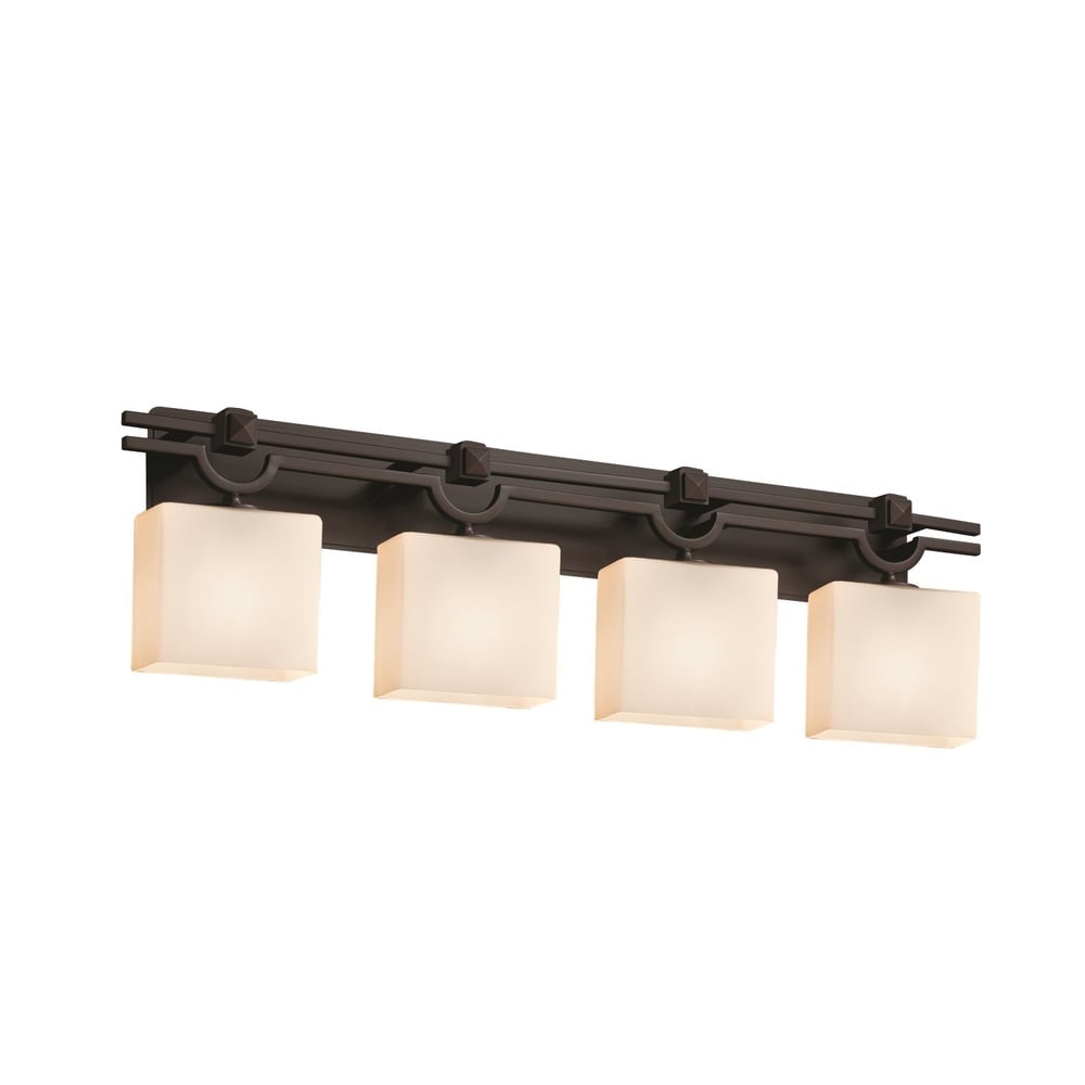 Justice Design Fusion Argyle 4-light Dark Bronze Bath Bar, Opal Rectangle Shade