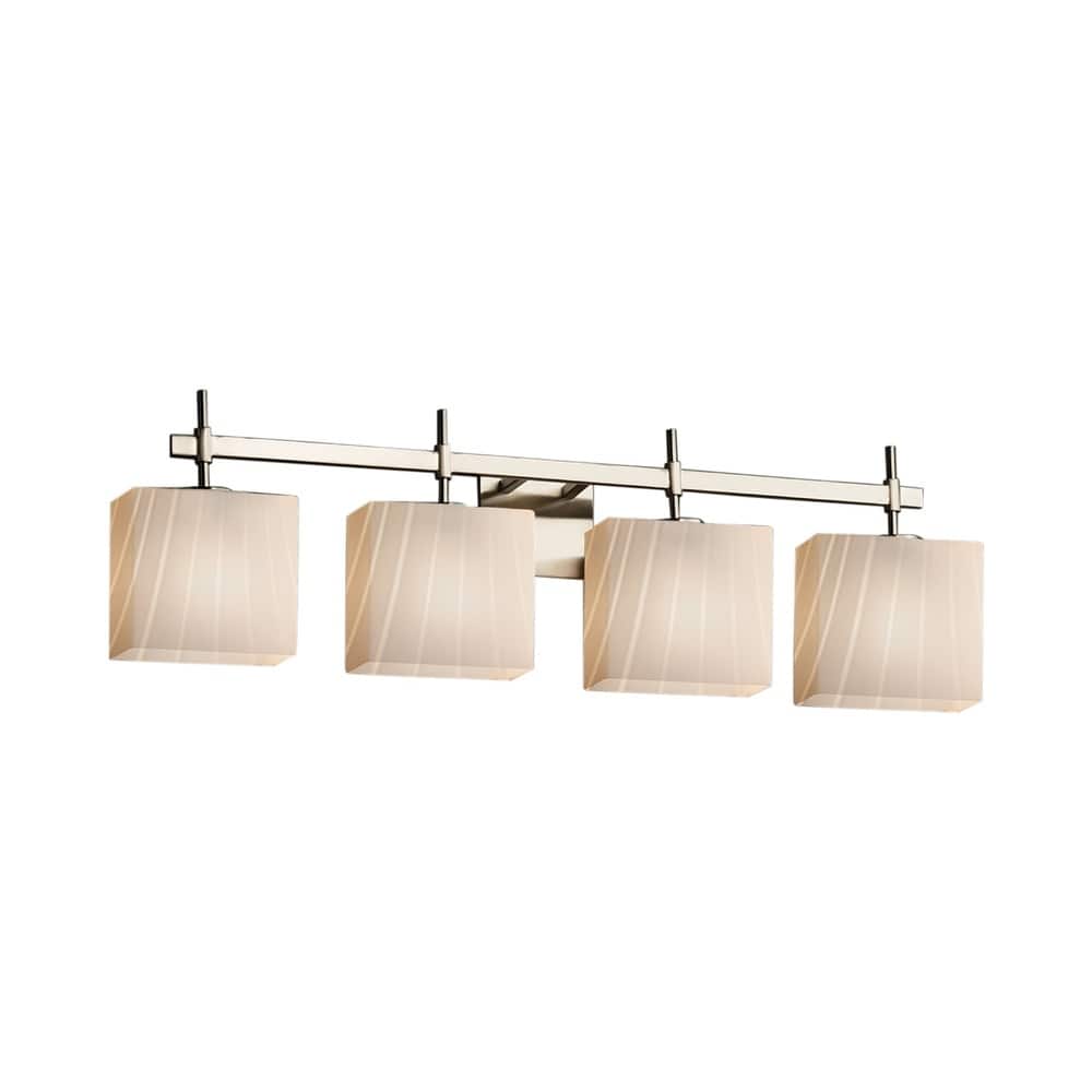 Justice Design Fusion Union 4-light Brushed Nickel Bath Bar, Ribbon Rectangle Shade