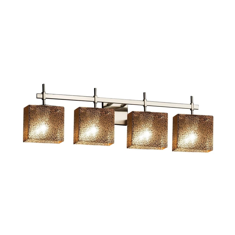 Justice Design Fusion Union 4-light Brushed Nickel Bath Bar, Mercury Rectangle Shade