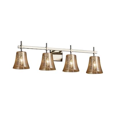 Justice Design Fusion Union 4-light Brushed Nickel Bath Bar, Mercury Round Flared Shade