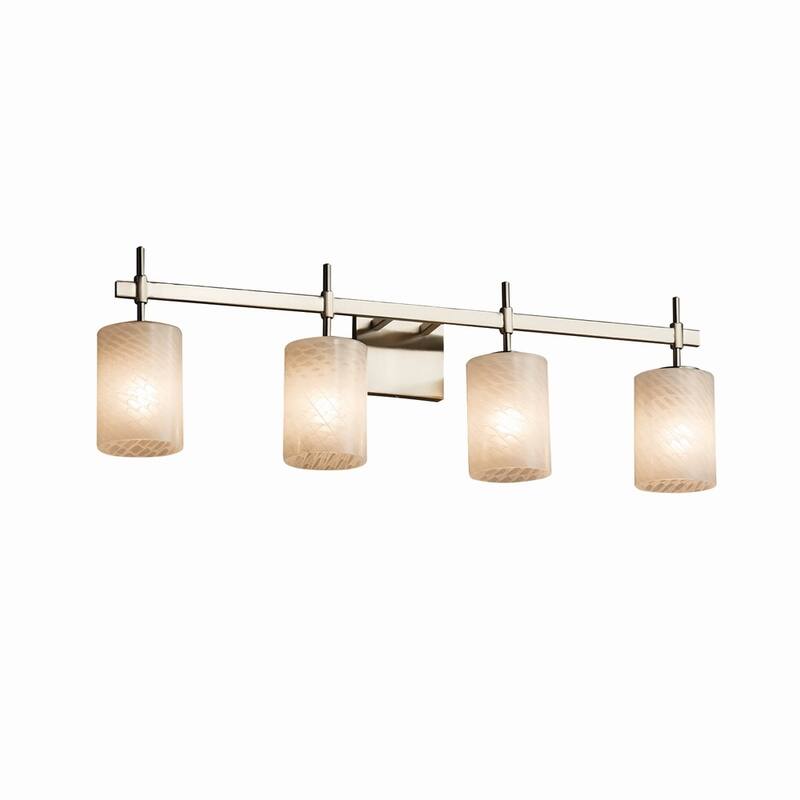 Justice Design Fusion Union 4-light Brushed Nickel Bath Bar, Weave Cylinder - Flat Rim Shade