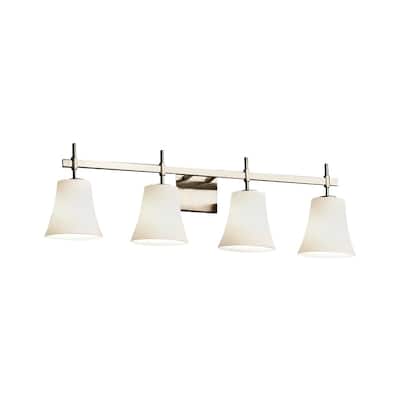 Justice Design Fusion Union 4-light Brushed Nickel Bath Bar, Opal Round Flared Shade