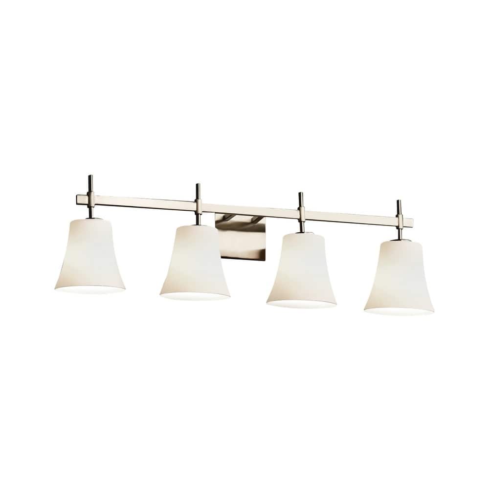 Justice Design Fusion Union 4-light Brushed Nickel Bath Bar, Opal Round Flared Shade