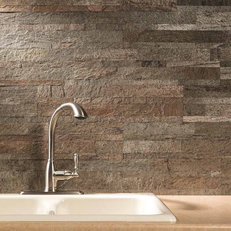 Aspect 6 x 24-inch Tarnished Quartz Peel and Stick Stone Backsplash