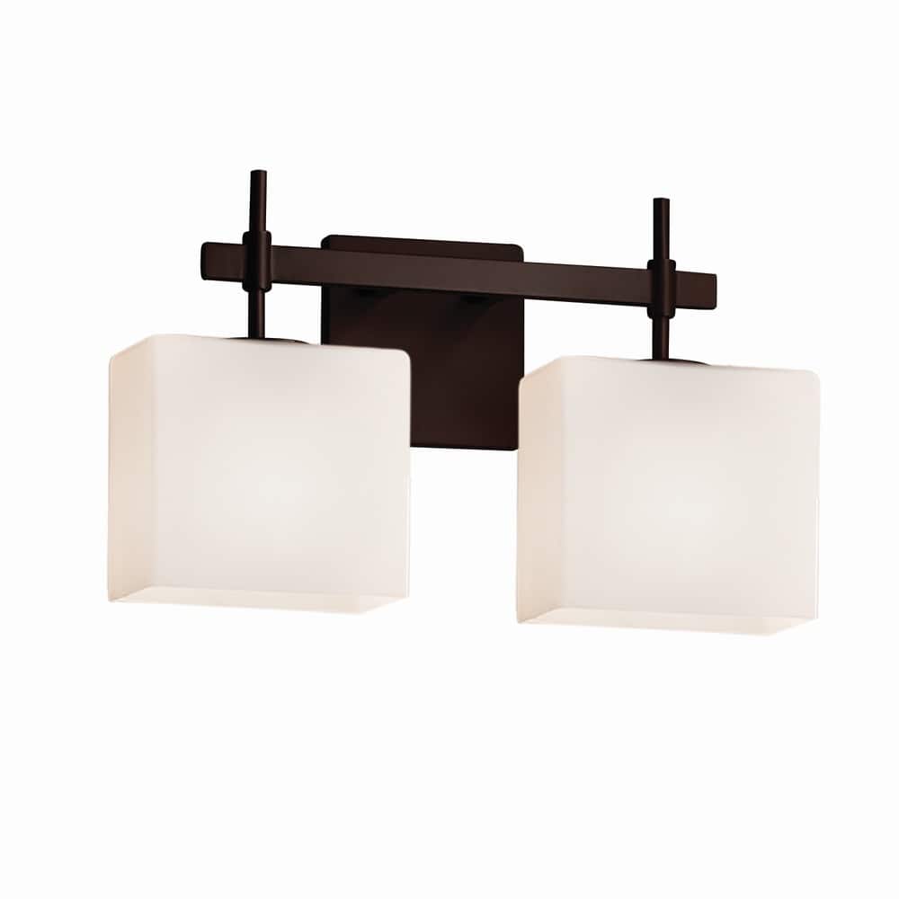 Justice Design Fusion Union 2-light Dark Bronze Bath Bar, Opal Rectangle Shade