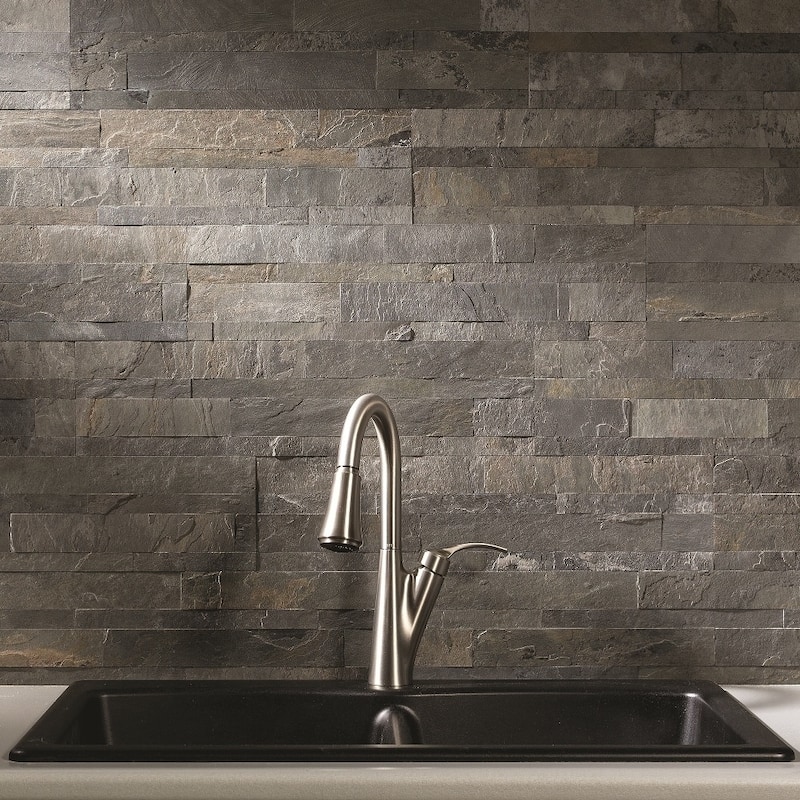 Aspect 6 x 24-inch Iron Slate Peel and Stick Stone Backsplash