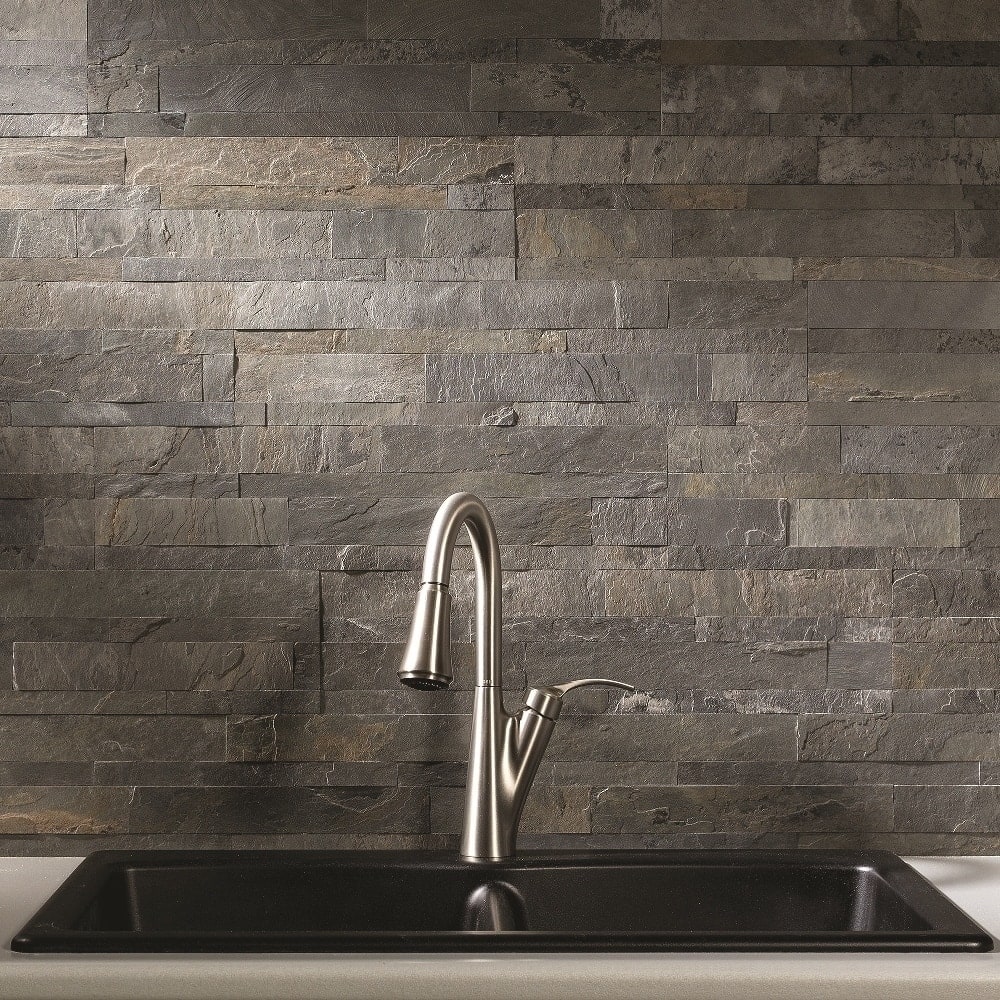 Aspect 6 x 24-inch Iron Slate Peel and Stick Stone Backsplash