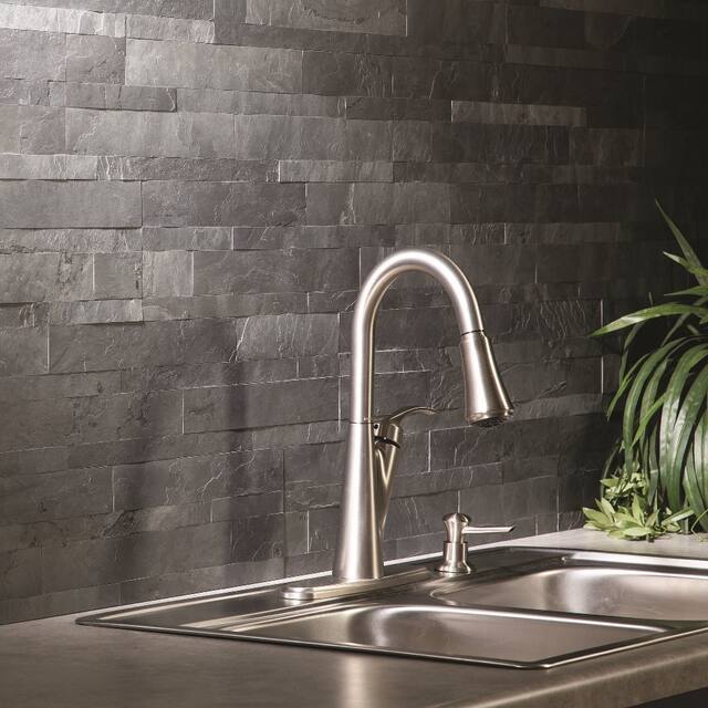 Aspect 6 x 24-inch Charcoal Slate Peel and Stick Stone Backsplash