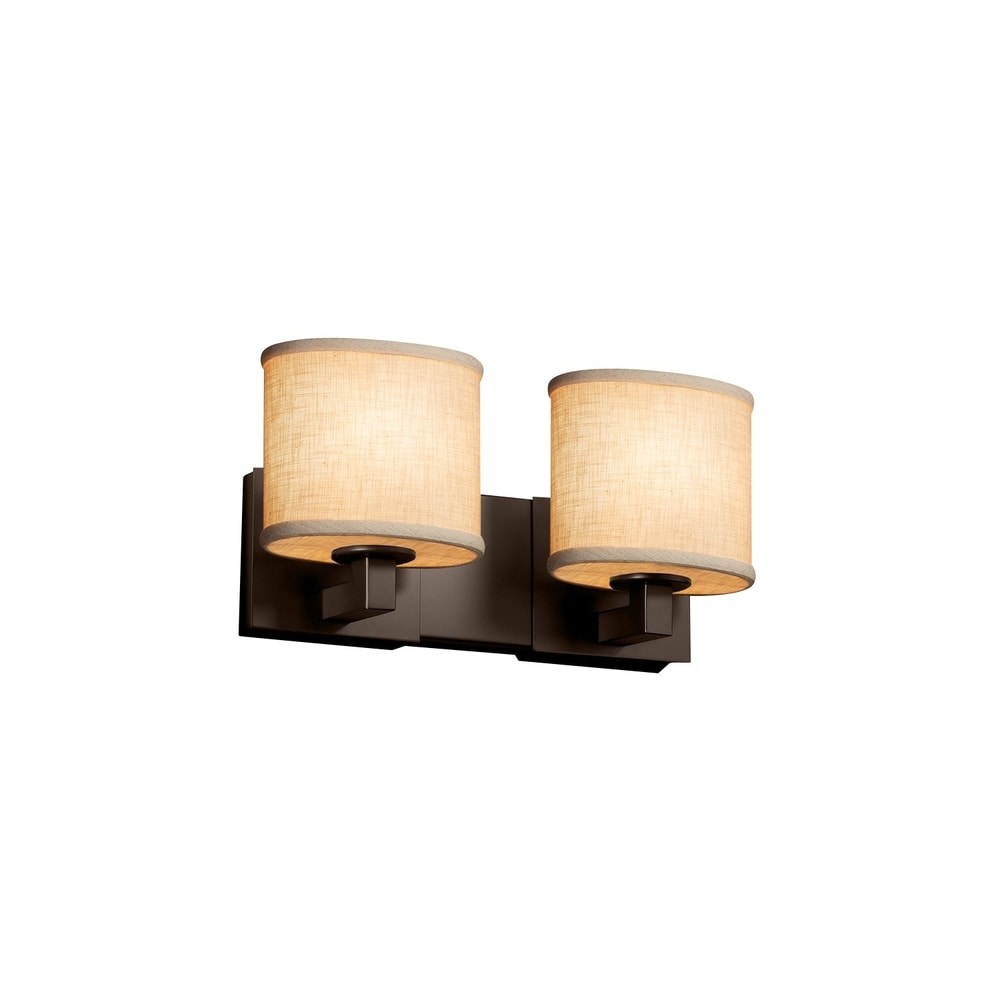 Justice Design Textile Modular 2-light Dark Bronze Bath Bar, Cream Oval Shade