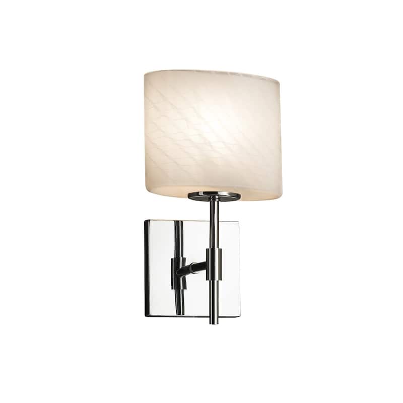Justice Design Fusion Union 1-light Polished Chrome ADA Wall Sconce, Weave Oval Shade