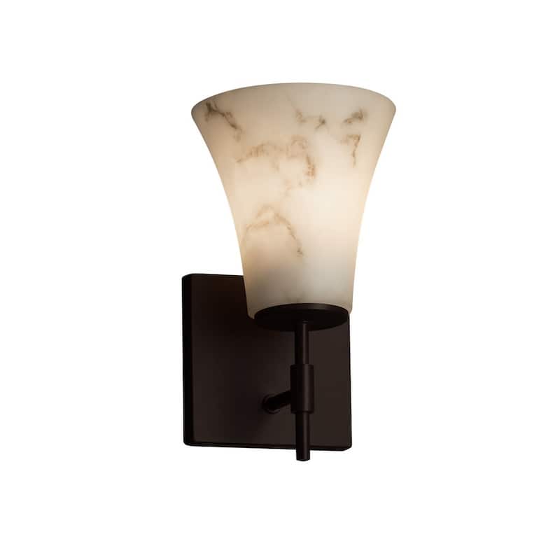 Justice Design LumenAria Union 1-light Dark Bronze Wall Sconce, Faux Alabaster Round Flared Shade