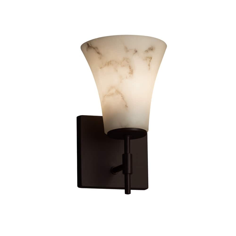 Justice Design LumenAria Union 1-light Dark Bronze Wall Sconce, Faux Alabaster Round Flared Shade