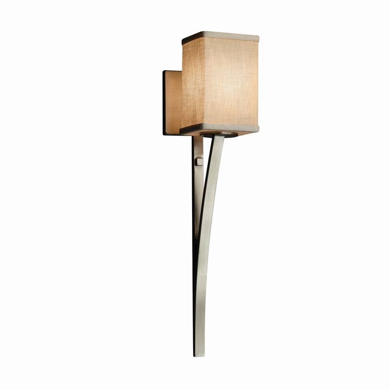 Justice Design Textile Sabre 1-light Brushed Nickel Wall Sconce, Cream Square - Flat Rim Shade