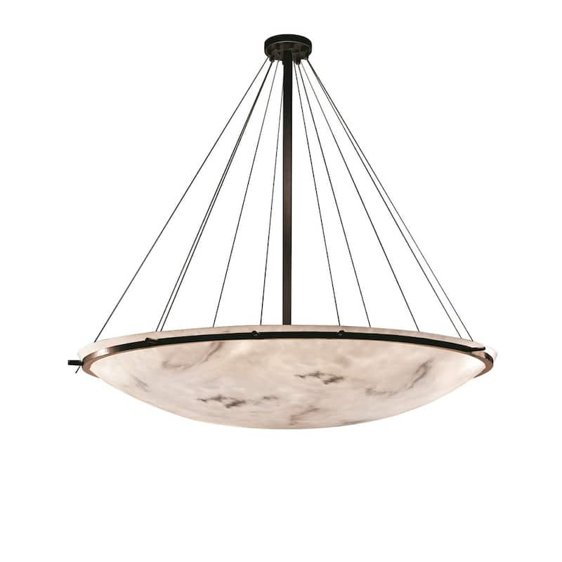 Justice Design LumenAria Ring 16-light Dark Bronze Round Bowl Pendant, Faux Alabaster Shade