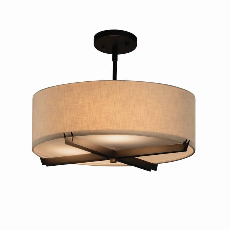 Justice Design Textile Crossbar 3-light Dark Bronze Pendant, Cream Shade