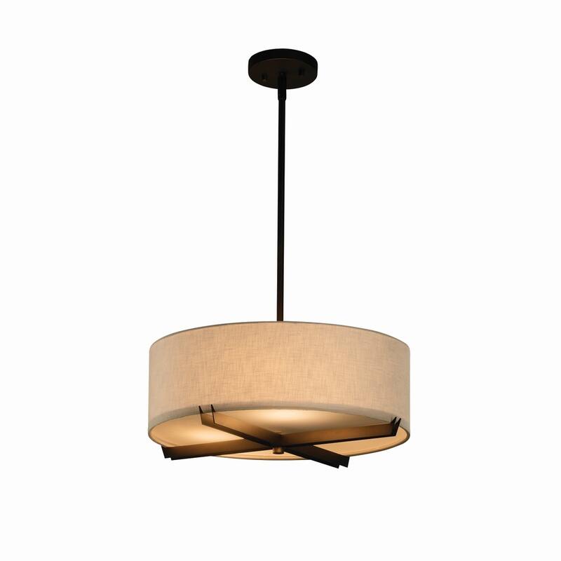 Justice Design Textile Crossbar 3-light Dark Bronze Pendant, Cream Shade