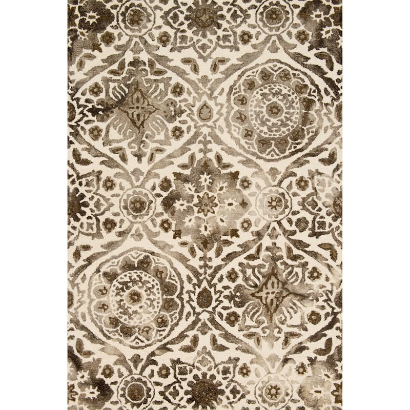 Alexander Home Bella Hand-Hooked Damask 100% Wool Rug - 9'3" x 13' /Surplus - Taupe