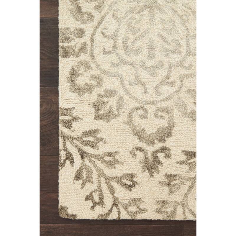Alexander Home Bella Damask Stone Hand-hooked 100% Wool Rug