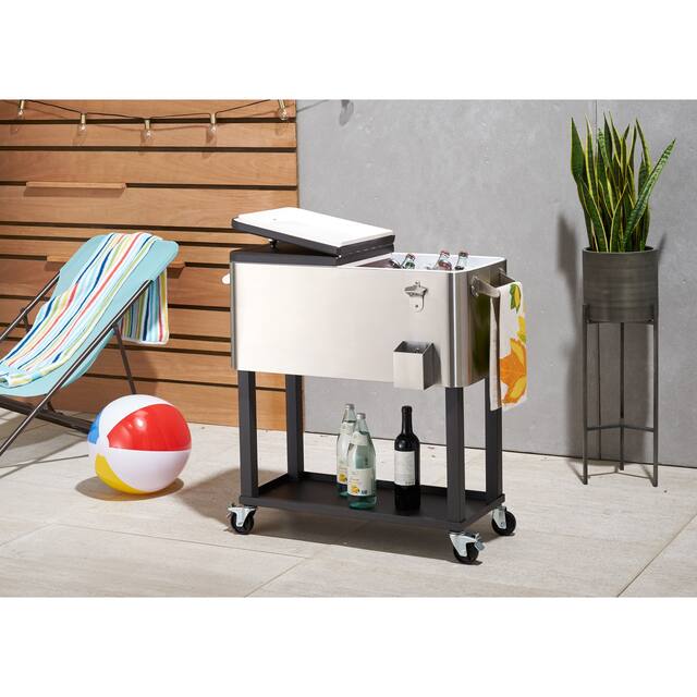 TRINITY 80 Quart Stainless Steel Cooler w/ Shelf and Cooler Cover