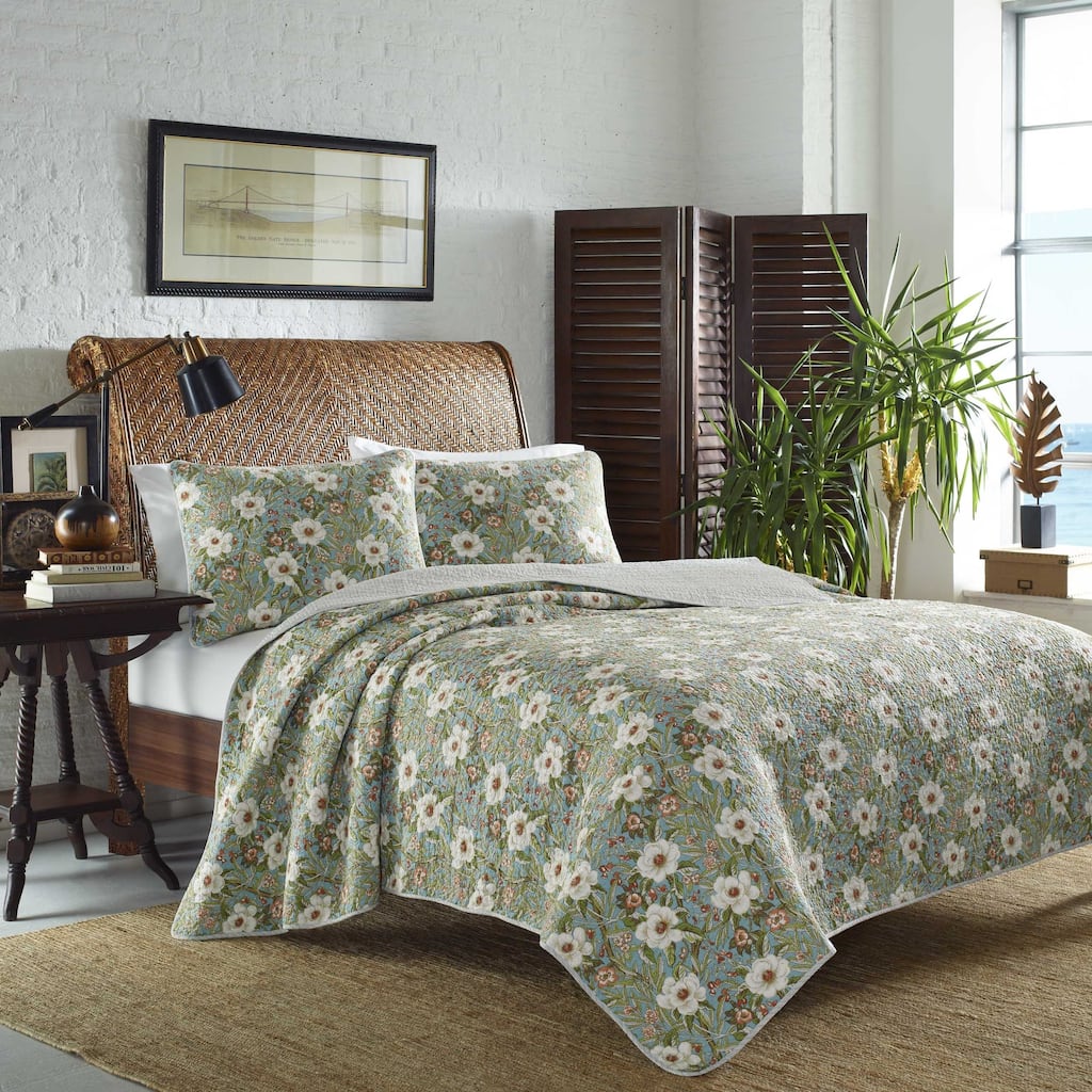 Tommy Bahama Havana Garden Blue Cotton Quilt Set