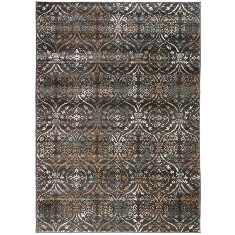 Admire Home Living Plaza Transitional Oriental Distressed Damask Pattern Area Rug - 7'10" x 10'2"/Surplus3 - Brown