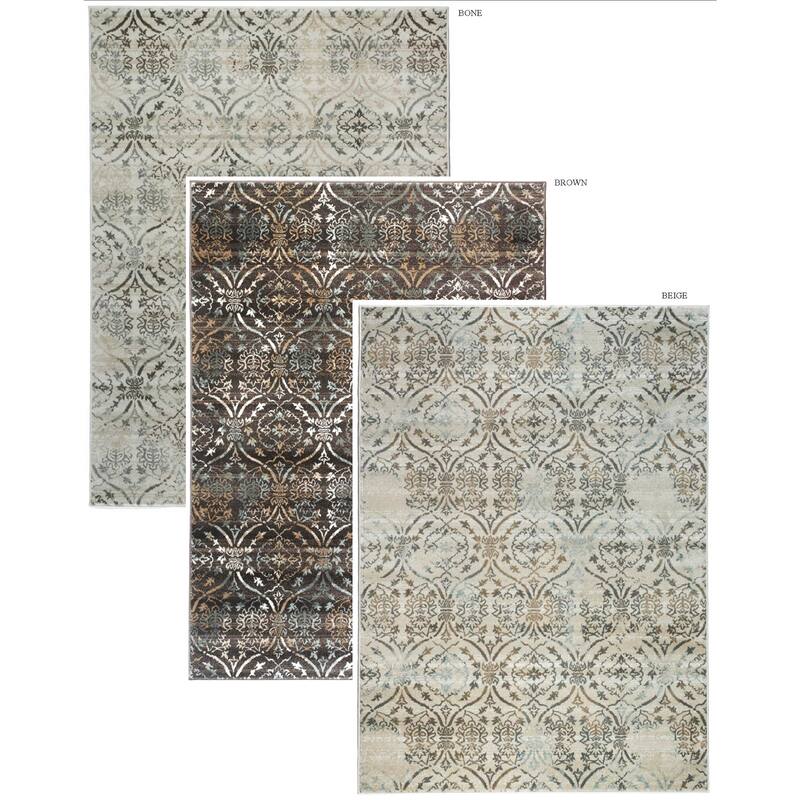 Admire Home Living Plaza Transitional Oriental Distressed Damask Pattern Area Rug