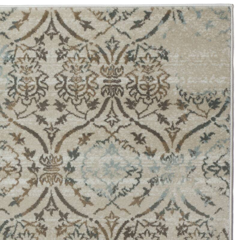 Admire Home Living Plaza Transitional Oriental Distressed Damask Pattern Area Rug