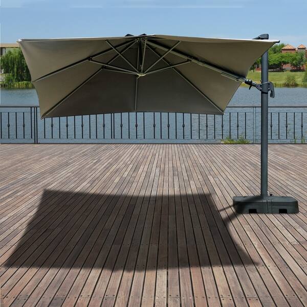 Shop Black Friday Deals On Atlantic Liberty 10 X 10 Ft Aluminum Patio Umbrella With Base Overstock 21258266 Tan