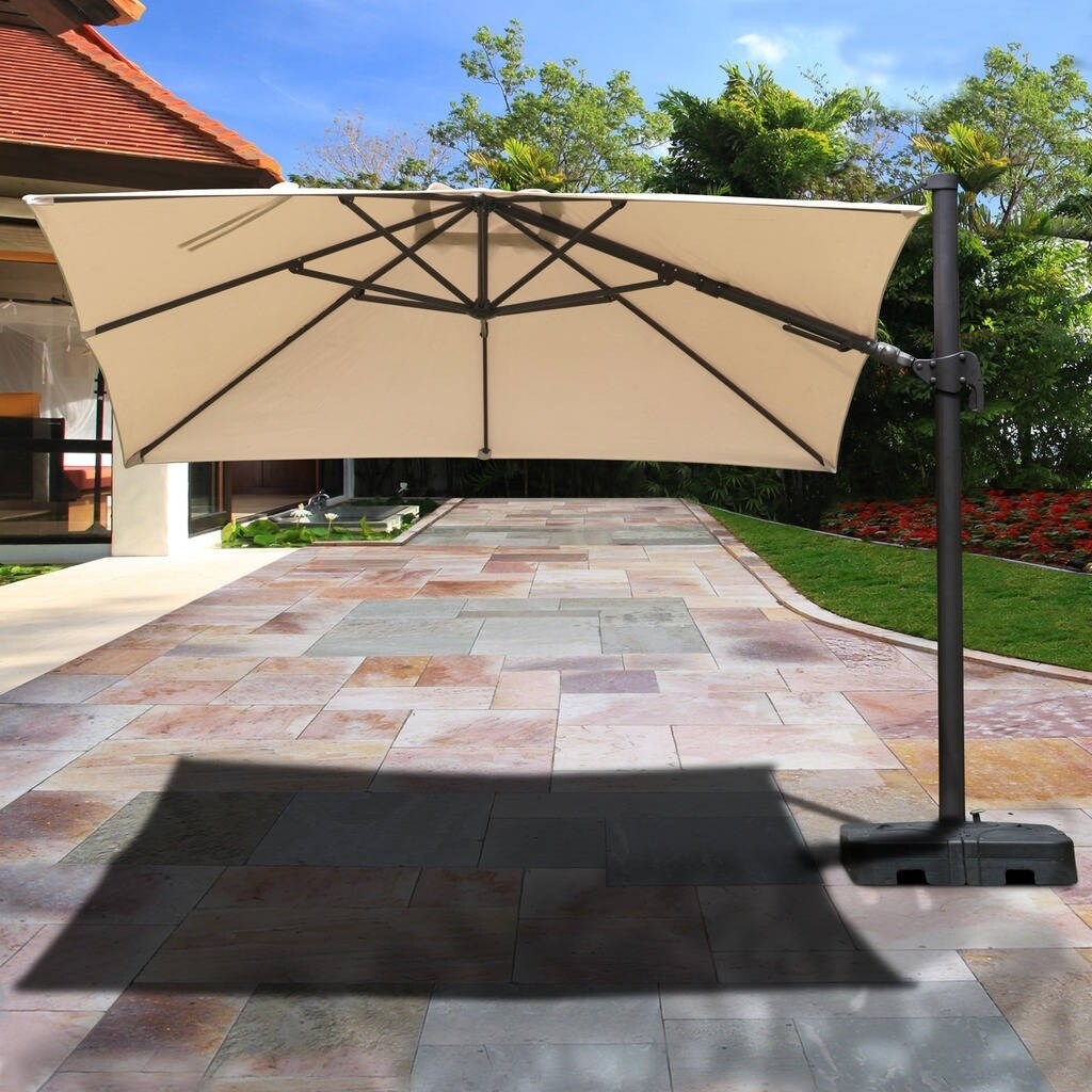 Shop Black Friday Deals On Atlantic Liberty 10 X 10 Ft Aluminum Patio Umbrella With Base Overstock 21258266 Tan