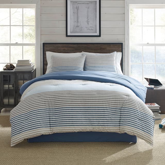 IZOD Chambray Stripe Comforter Set with Shams and Bed Skirt - Overstock ...