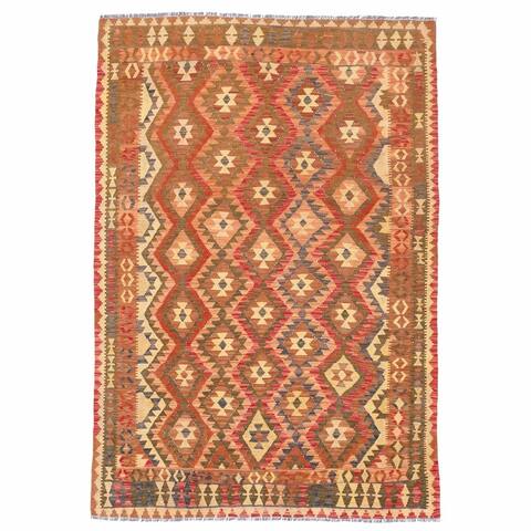 Handmade One-of-a-Kind Wool Mimana Kilim (Afghanistan) - 5'4 x 7'10