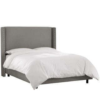 Shop Skyline Furniture Linen Grey Nailhead Trim Wingback Bed Frame ...