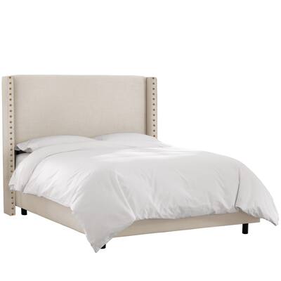 Skyline Furniture Linen Talc Nailhead Trim Wingback Bed Frame