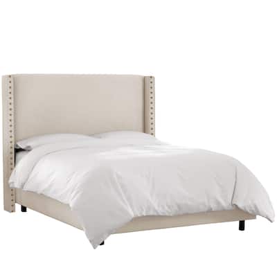 Skyline Furniture Linen Talc Nailhead Trim Wingback Bed Frame