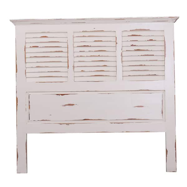 Bramble Co. Queen White Distressed Mahogany Shutter Panel Headboard 