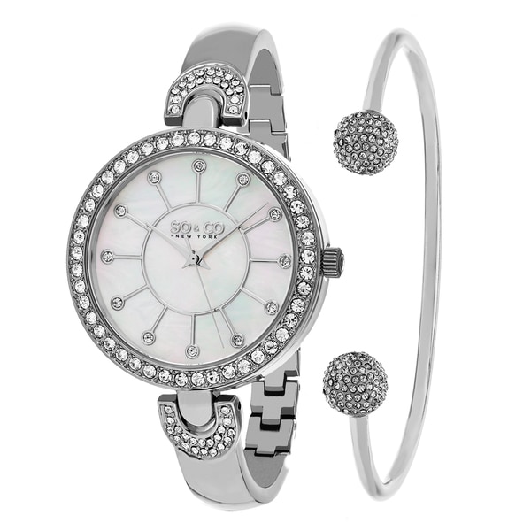 SO&CO New York Women's Madison Quartz Bracelet with Bangle Gift Mothers Day Gift Watch Set