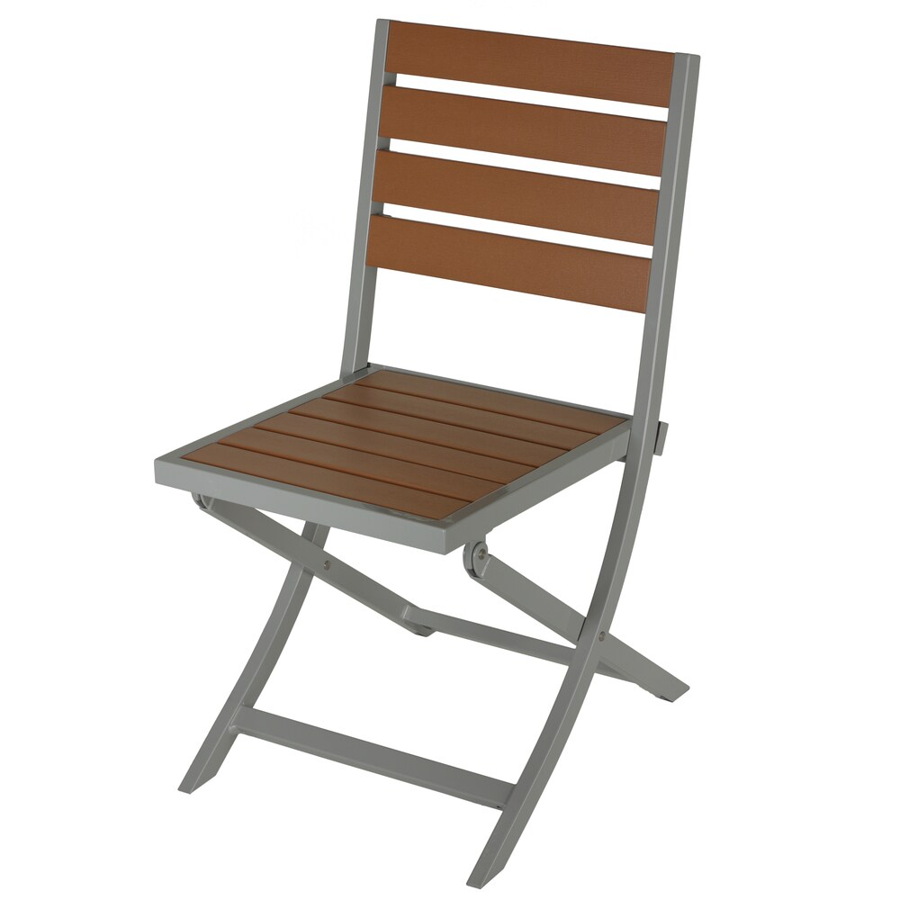 Cortesi Homecortesi Home Avery Silver Teak Brown Aluminum Plastic Outdoor Folding Chair Brown Folding Chair Dailymail
