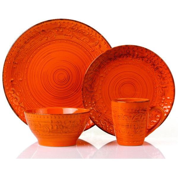 Shop Lorren Home Trends Distressed Finish Orange Stoneware 16piece