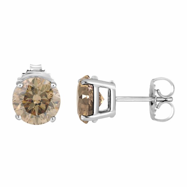 Jewelmore 14k White Gold 1 10ct Tdw Round Cut Champagne Diamond Jewelmore 14k White Gold 1 10ct Tdw Round Cut Champagne Diamond Stud Earrings