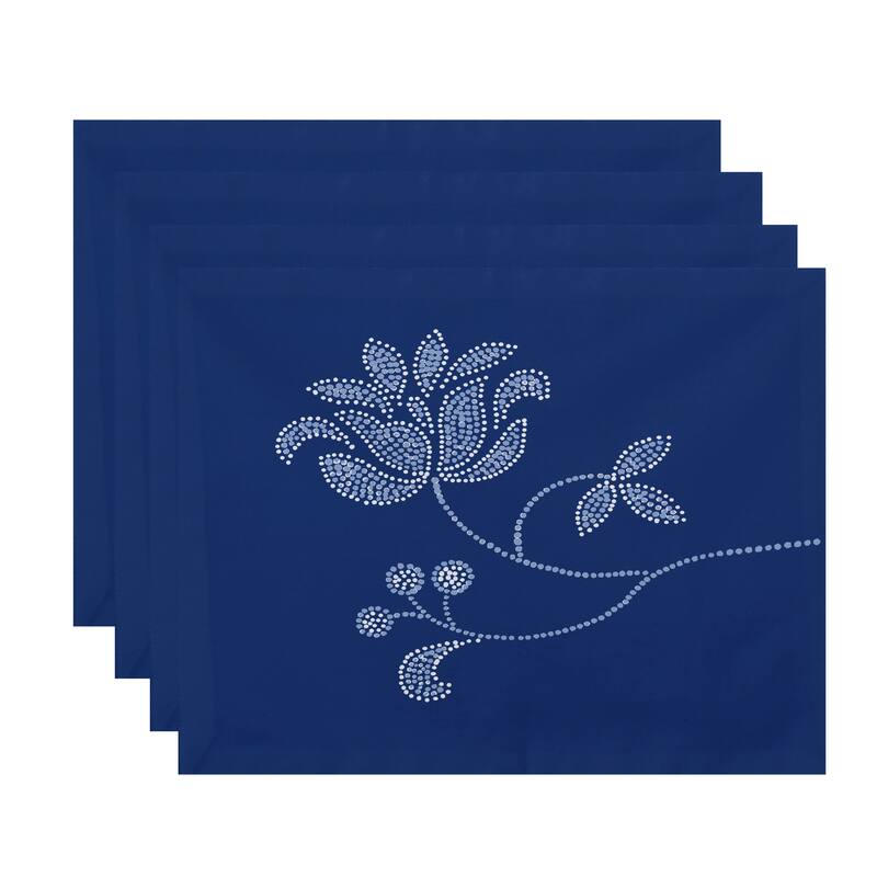 18 x 14-inch Traditionalal Flower-Single Bloom Floral Print Placemat (Set of 4) - Blue