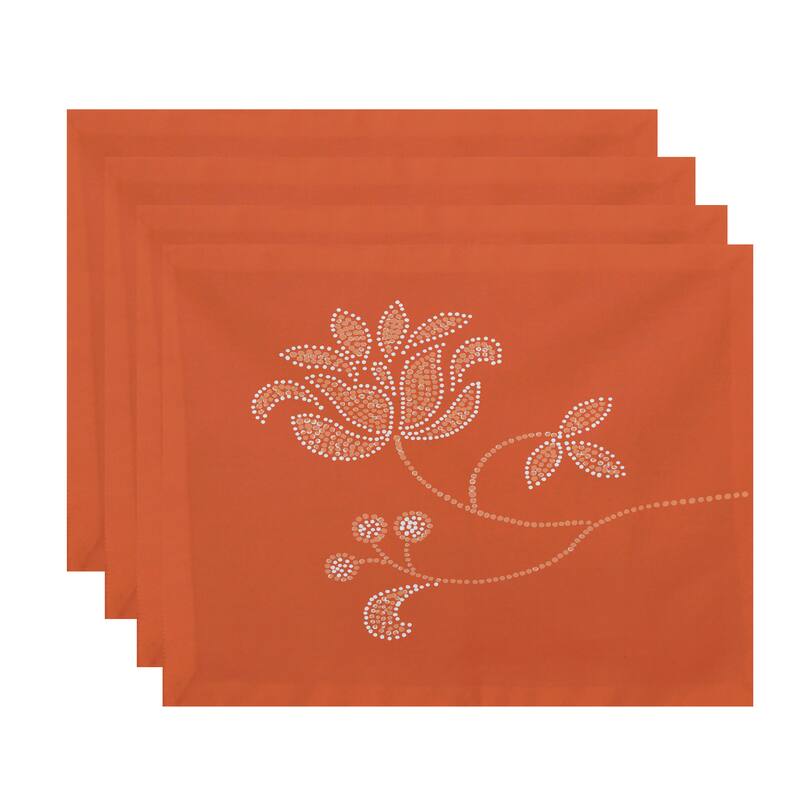 18 x 14-inch Traditionalal Flower-Single Bloom Floral Print Placemat (Set of 4) - Orange