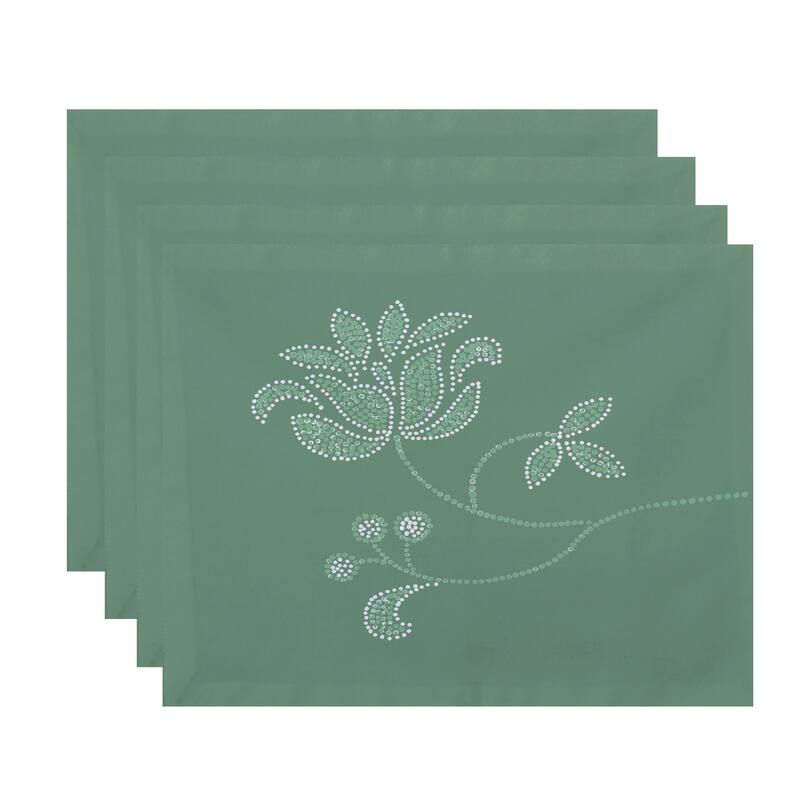 18 x 14-inch Traditionalal Flower-Single Bloom Floral Print Placemat (Set of 4) - Green